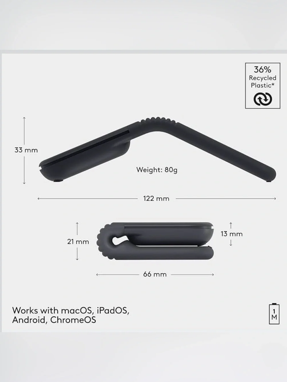 Logitech Mobi Fold Wireless Mouse Graphite Brand New